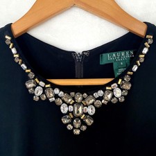 Lauren Ralph Lauren Black Embellished Beaded Neckline Sleeveless Dress 8 LBD