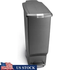 Silent Close Locking Trash Can Slim Space Saving Step-On Waste Bin W/ Wheels New