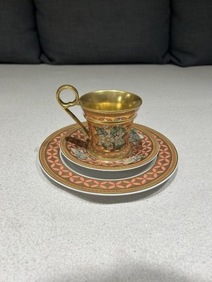 Versace Rosenthal Floral Elegy Porcelain Coffee Cup & Saucer Set *RARE*