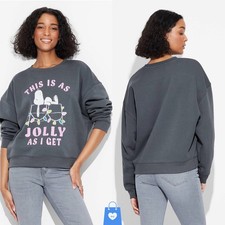 XXL - Womens Jolly Snoopy Graphic Distressed Sweatshirt - Gray