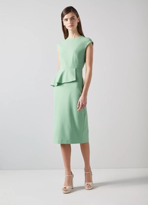 L.K. Bennett London Mia Green Peplum Dress Sz 14 NWT EcoVero Sleeveless Elegant