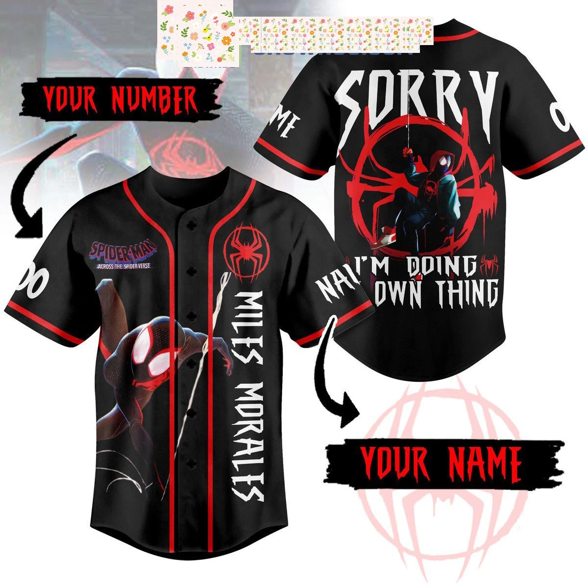 Spiderman Miles Morales Personalized Baseball Jersey