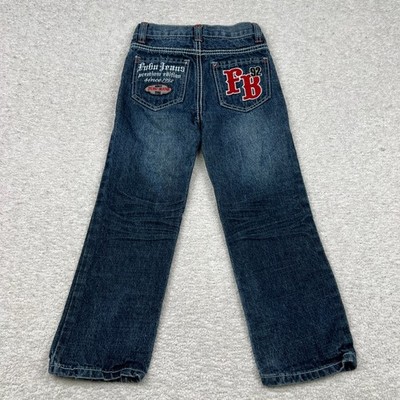 FUBU Jeans Boys Slim Straight Dark Wash Embroidered Denim Pants Size 7
