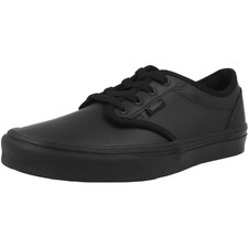 Vans Atwood Black Tumble Kids School Shoes Leather Durable Low Top