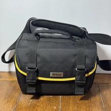 Nikon Black Yellow Line padded DSLR Camera Case/ Gadget Bag Carry Shoulder Bag