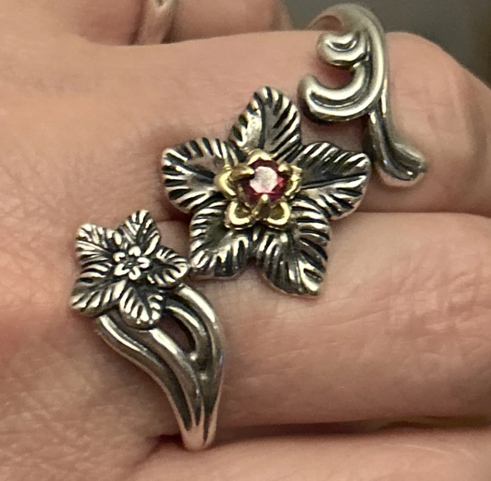 Anillo doble Carolyn Pollack plata de ley granate flor talla 8 Foto 3 de 4