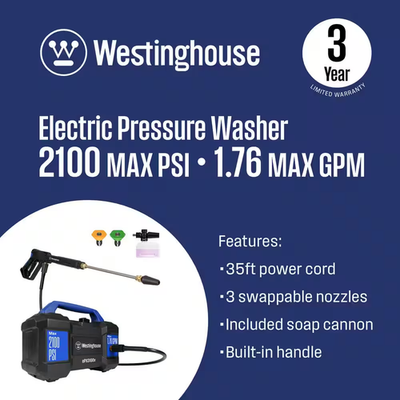 #ad 2100 Max PSI 1.76 Max GPM 13A Cold Water Handheld Electric Pressure Washer wi... $140.22