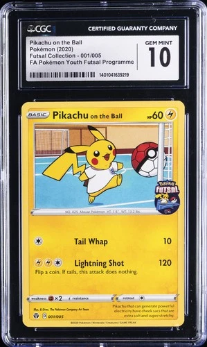 2020 POKEMON YOUTH FUTSAL PIKACHU ON THE BALL CGC 10 GEM MINT