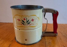 Vintage Androck Hand-i-Sift 3 Screen Flour Sifter Tulips Red Handle