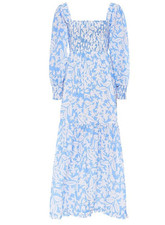 New Rixo YAS BLUE PALM SHIRRED MAXI DRESS Sz S