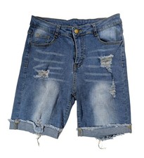 Shein Distressed Denim Shorts With Frayed Hem Ripped Details Size M