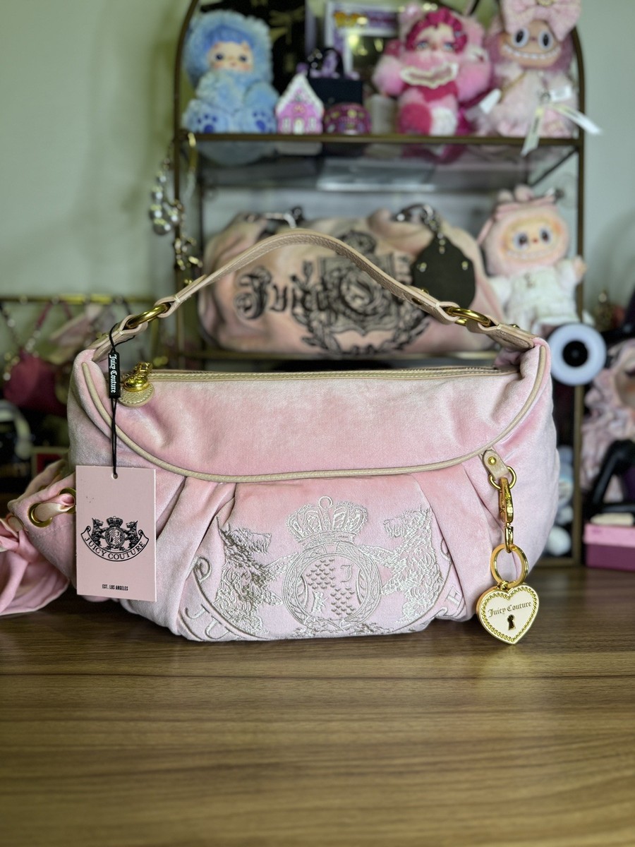 Juicy Couture Crest Velour Daydreamer Hobo Bag UK pink beige | eBay