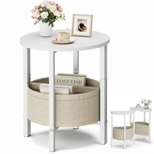 Side Table, Small Round End Table, Tall Accent Table with Storage Basket, Set...