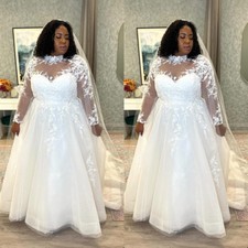Plus Size Wedding Dresses Long Sleeves Lace Appliques African Bridal Gowns