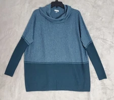 Smartwool Sweater Women's Size L Blue Green Cowl Neck Long Sleeves Wool Blend