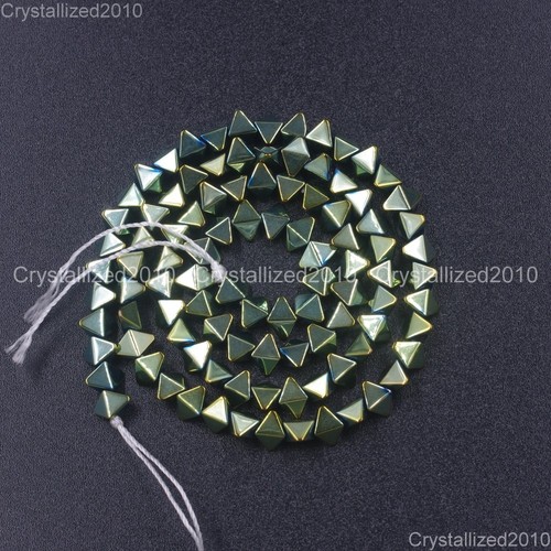 Natural Hematite Gemstone Solid Rhombus Beads 4x6mm Metallic Silver Gold 16" - Picture 16 of 19