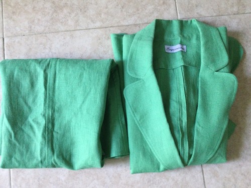 Vintage 2 pc Emporium 100% Linen Skirt Suit Kelly-Green size XL - Picture 17 of 23