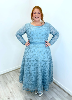 Richard Designs Kleid Brautmutter volle Länge Spitze A-Linie Satin Details