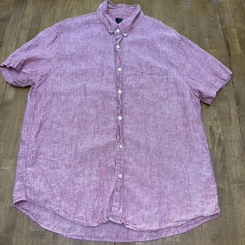 J. Crew shirt men's XL red relaxed beachy coastal short sleeve button up linen - Picture 3 of 9