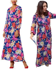 NEW IMAN PLUS SZ 2X Global Chic Printed Mesh MAXI Dress LAPIS BLUE FLORAL 2X