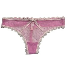 NWT VICTORIA'S SECRET Thong Pantie Sz M-L-XL Pink Polka Dot Mesh Lace