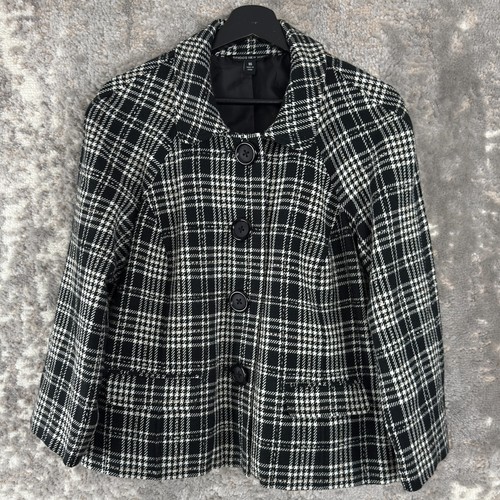 Briggs New York Size 16 Plaid Button Blazer Jacket Black White Collar