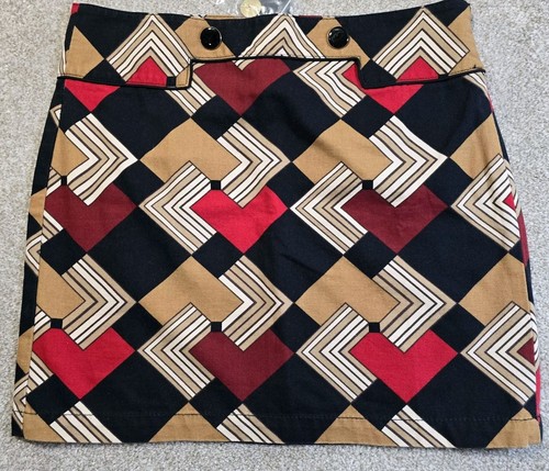 Ann Taylor Loft Minirock Damen 6 Geometrisches Muster Retro Allover-Druck Baumwolle Neu mit Etikett