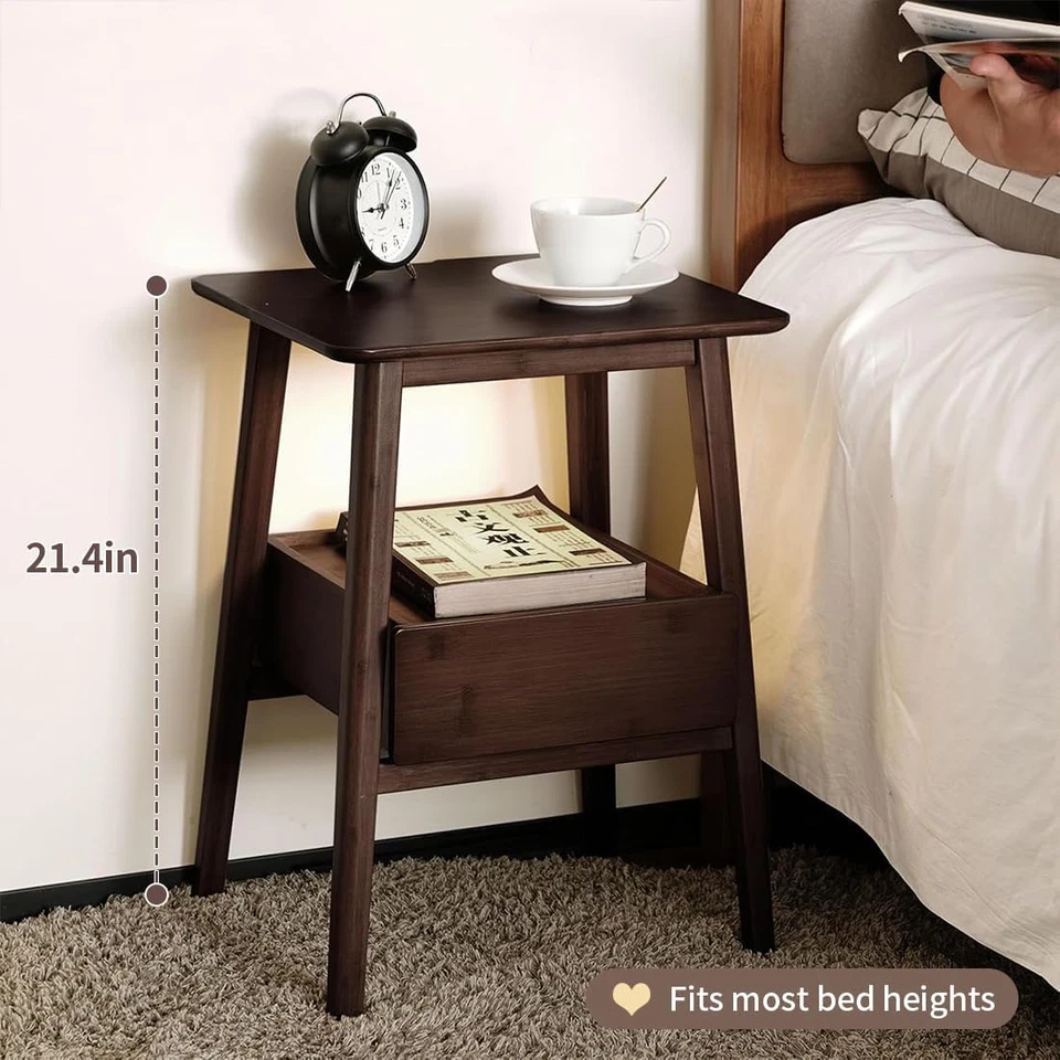 Mesita de Noche con Cajón, Mesita de Noche Moderna Mediados de Siglo, Mesitas de Noche con Abierta Foto 2 de 4