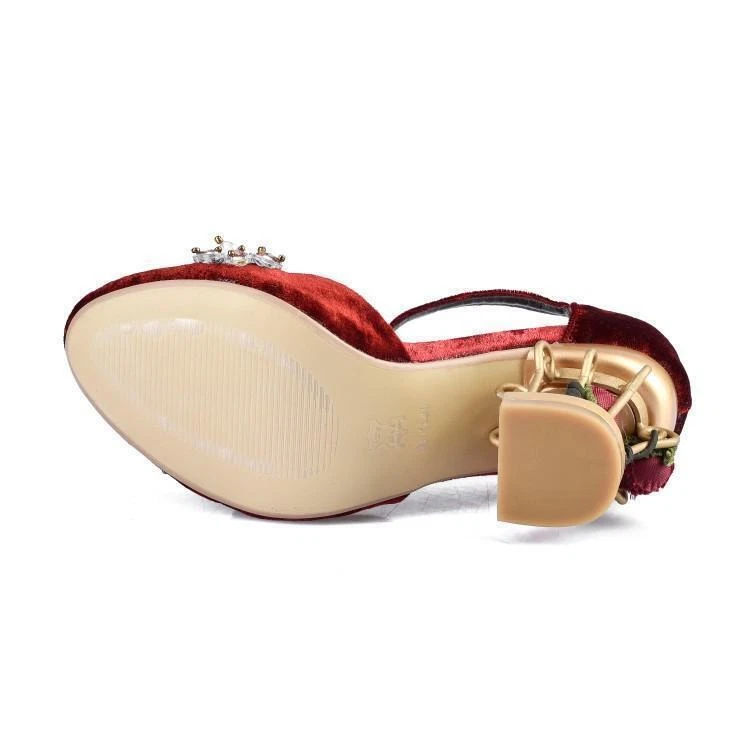 Mujeres Flor Estrás Terciopelo Moda Zapatos Tacones Bloque Personalizados Mary Jane Foto 4 de 4