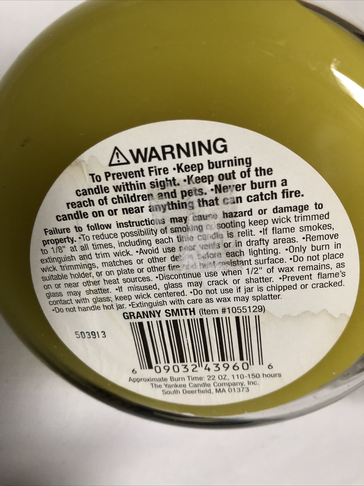 YANKEE CANDLE GRANNY SMITH 22oz BLACK BAND JAR RARE Very Hard To Find