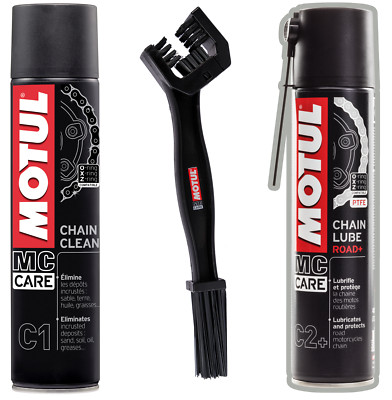 MOTUL MC CARE C1 CHAIN CLEAN 400 ml + C2+ CHAIN LUBE ROAD 400 ml + KETTENBÜRSTE
