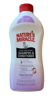 Nature's Miracle Skunk Odor Control Lavender Shampoo/Conditioner 32oz Bottle New