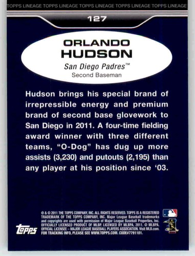 2011 Topps Lineage Diamond Anniversary Orlando Hudson Foil Insert MLB PWE Padres - Picture 2 of 2