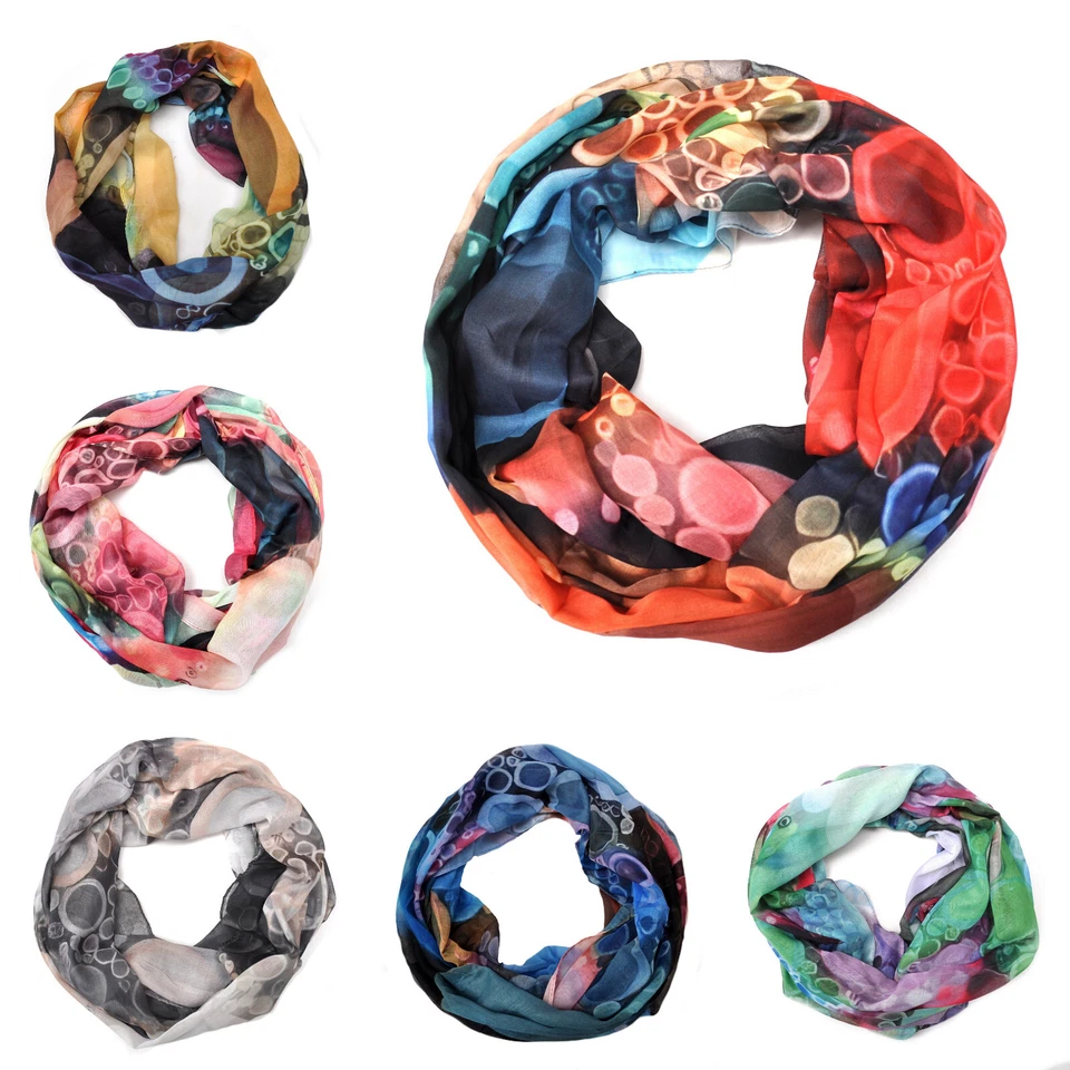 MARKENLOS LoopSchal Seide Seidentuch Halstuch Tuch Schlauchschal Damen Farbverlauf Blumen