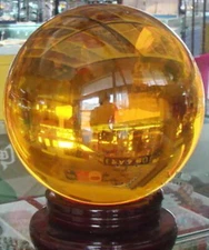 Amber Asian Natural Quartz Magic Crystal Glass Healing Ball Sphere +Stand 80mm