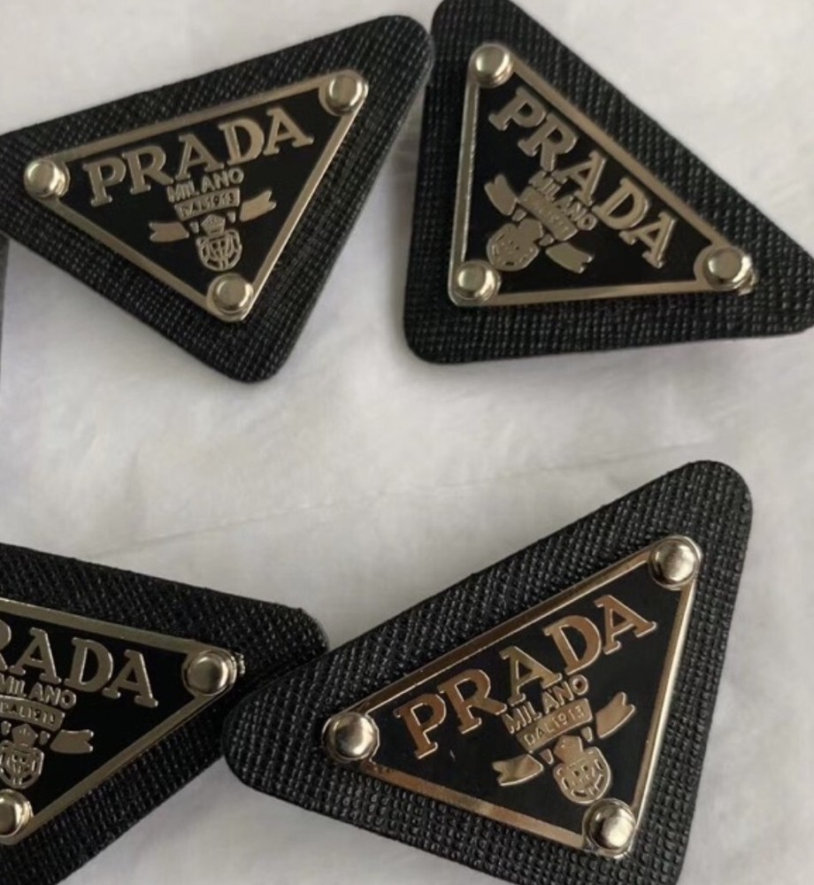 ONE PIECE !!! Of Black EMBLEM Prada Milano Logo Little Gold Metal Triangle Plate
