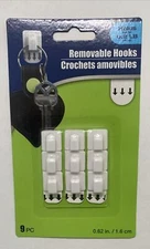 Brand New Sealed 9pc Removable Hooks 0.62 Inch Adhesive Holds Up To 0.2 LB/91g
