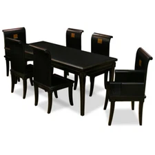 US Seller - Distressed Black Elmwood Zhou Yi Rectangle Oriental Dining Set
