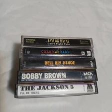 5 Cassette Lot: Bobby Brown, Bell Biv DeVoe,Taylor Dayne, Color Me Bad,Jackson 5