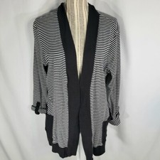 Jones New York Sport Black White Striped Open Front Cardigan Size XLarge