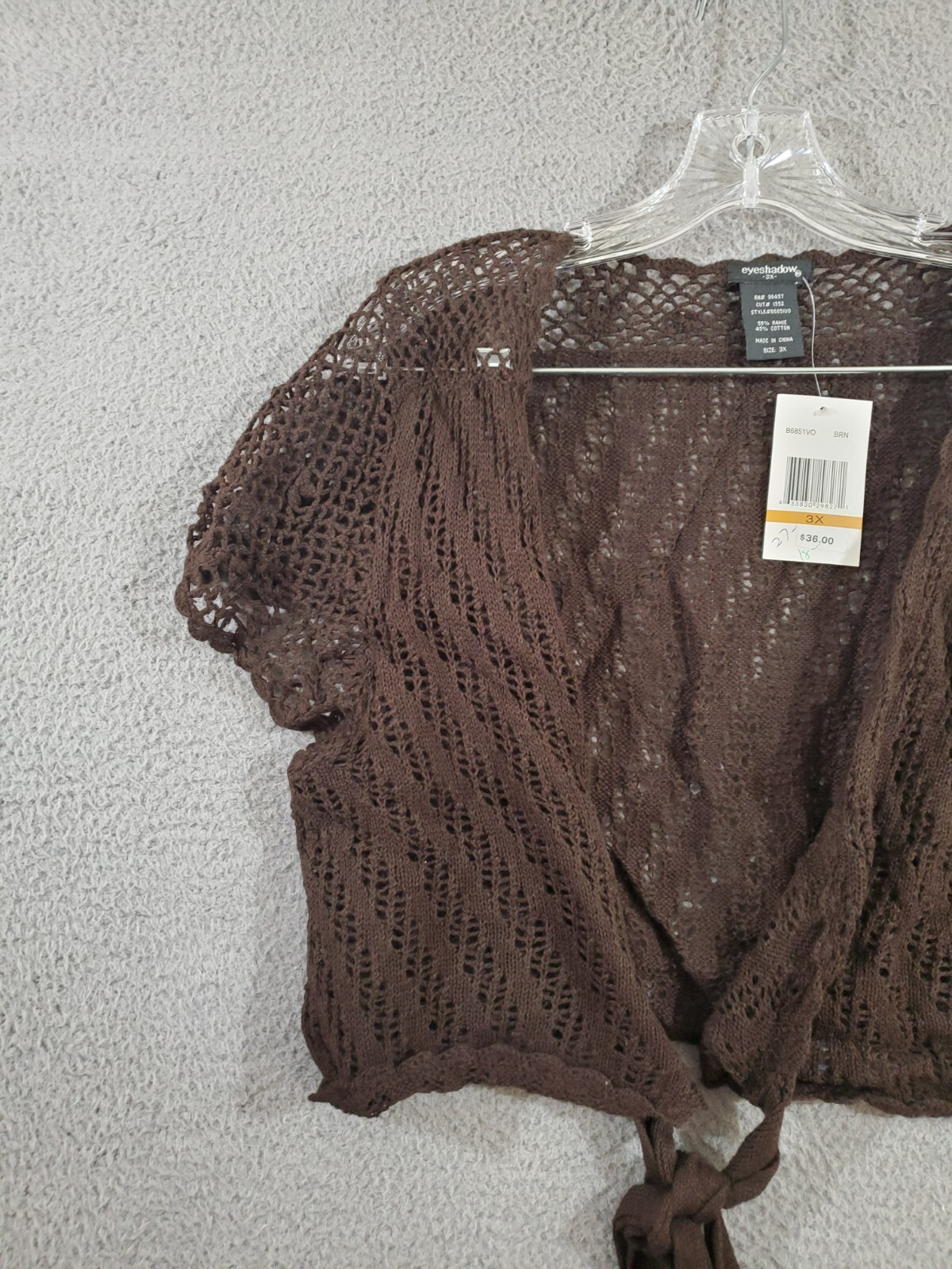 Vintage Eyeshadow Crochet Sweater Womens 3X Dark Brown Tie Front Y2K2