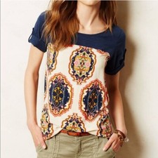 ANTHROPOLOGIE Meadow Rue Solvo Boho Printed Tunic Top XS