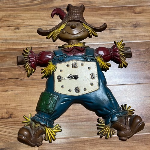Sexton 1970 Vintage Scarecrow Wall Clock Quartz Farmhouse Decor USA Made