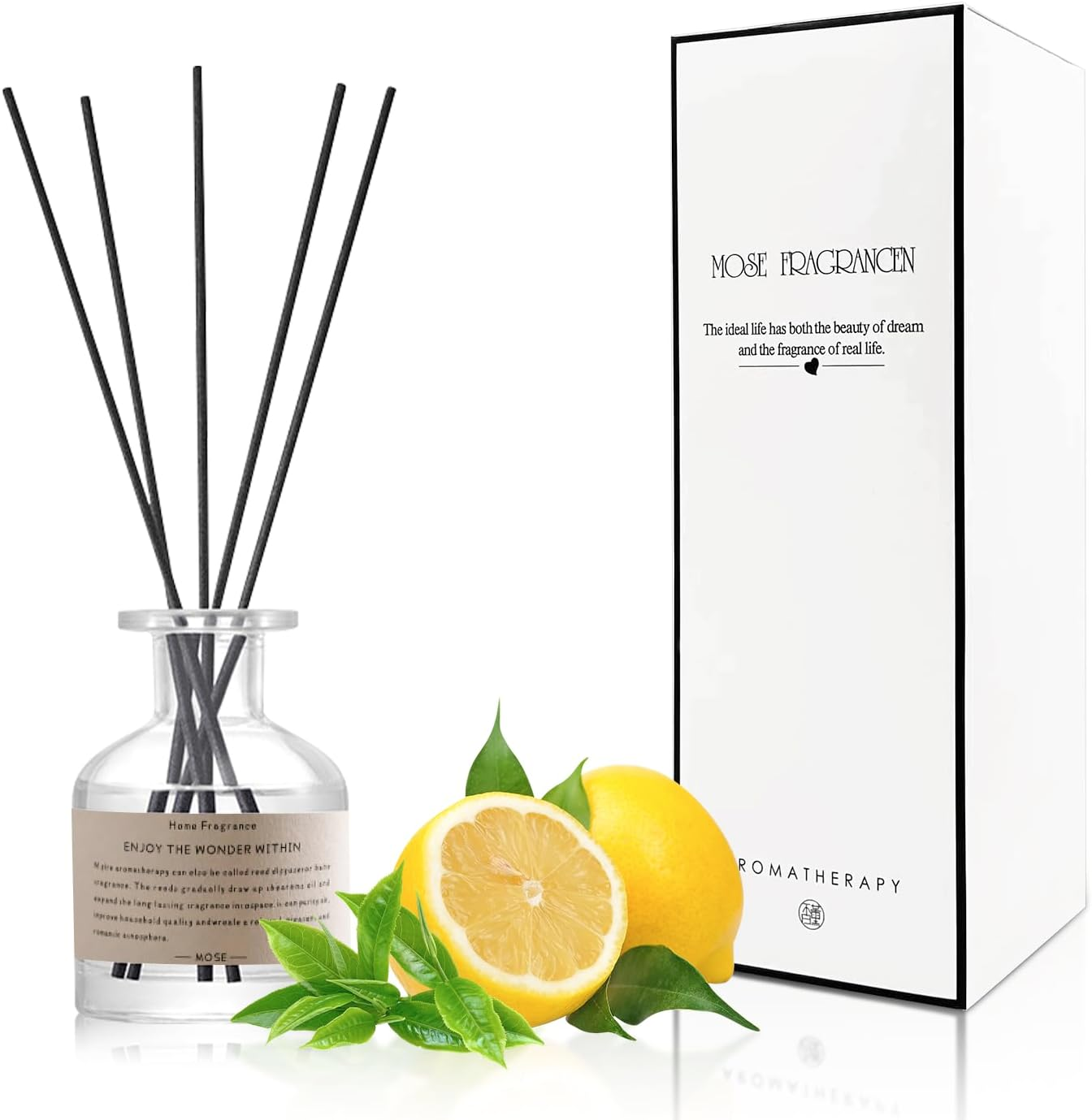 Reed Diffuser Set,4.1 Oz(120Ml) Lemon & Tea Scented Diffuser with 5 Essential Oi-image
