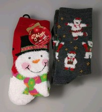 Christmas Socks 2 Pair Womens Girls Size 9-11 Plush Snowman Bears Free Shipping