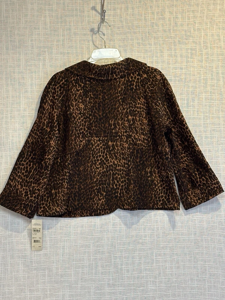 Elementz Brown Jacket Coat Leopard Print Size X-Large Button 3/4 Sleeve New - Image 4 of 4