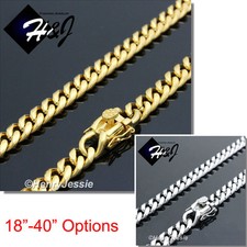 18-40"MEN Stainless Steel 7mm Silver/Gold Plated Miami Cuban Curb Chain Necklace