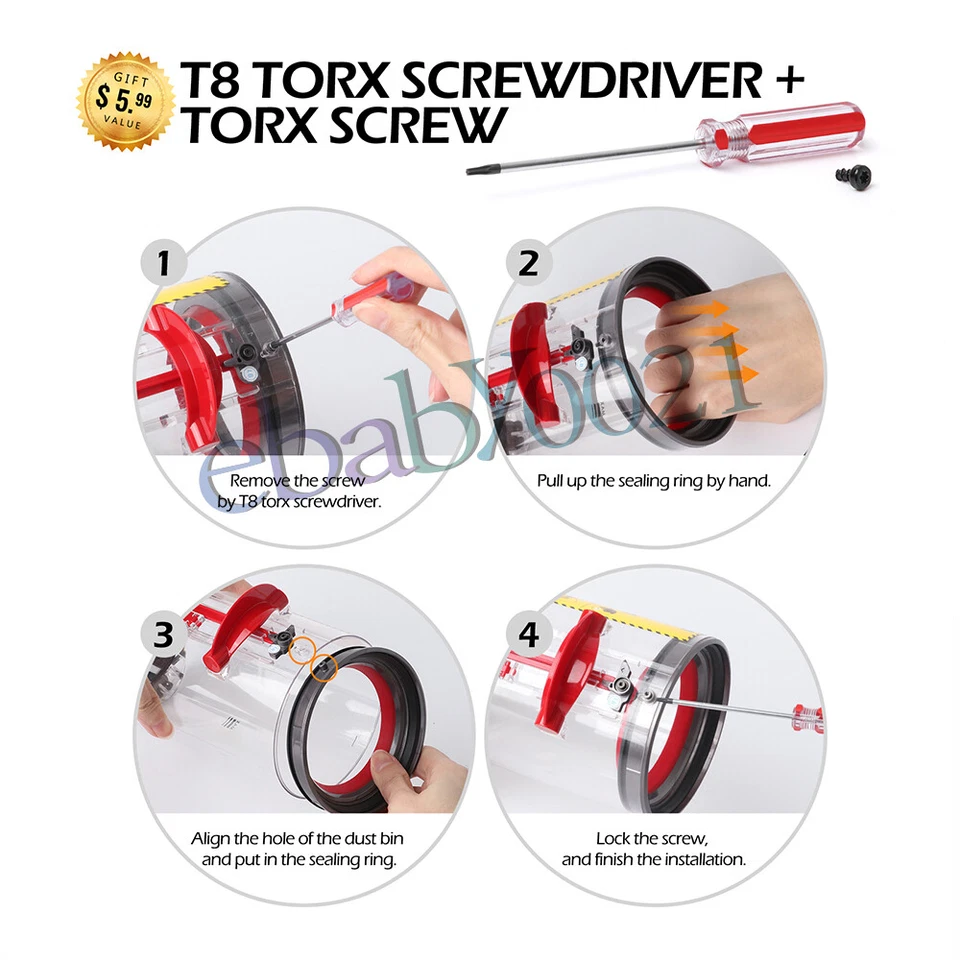 Repuesto de anillo de sellado de piezas de cubo de polvo para aspiradora Dyson V10 SV12 Foto 4 de 4