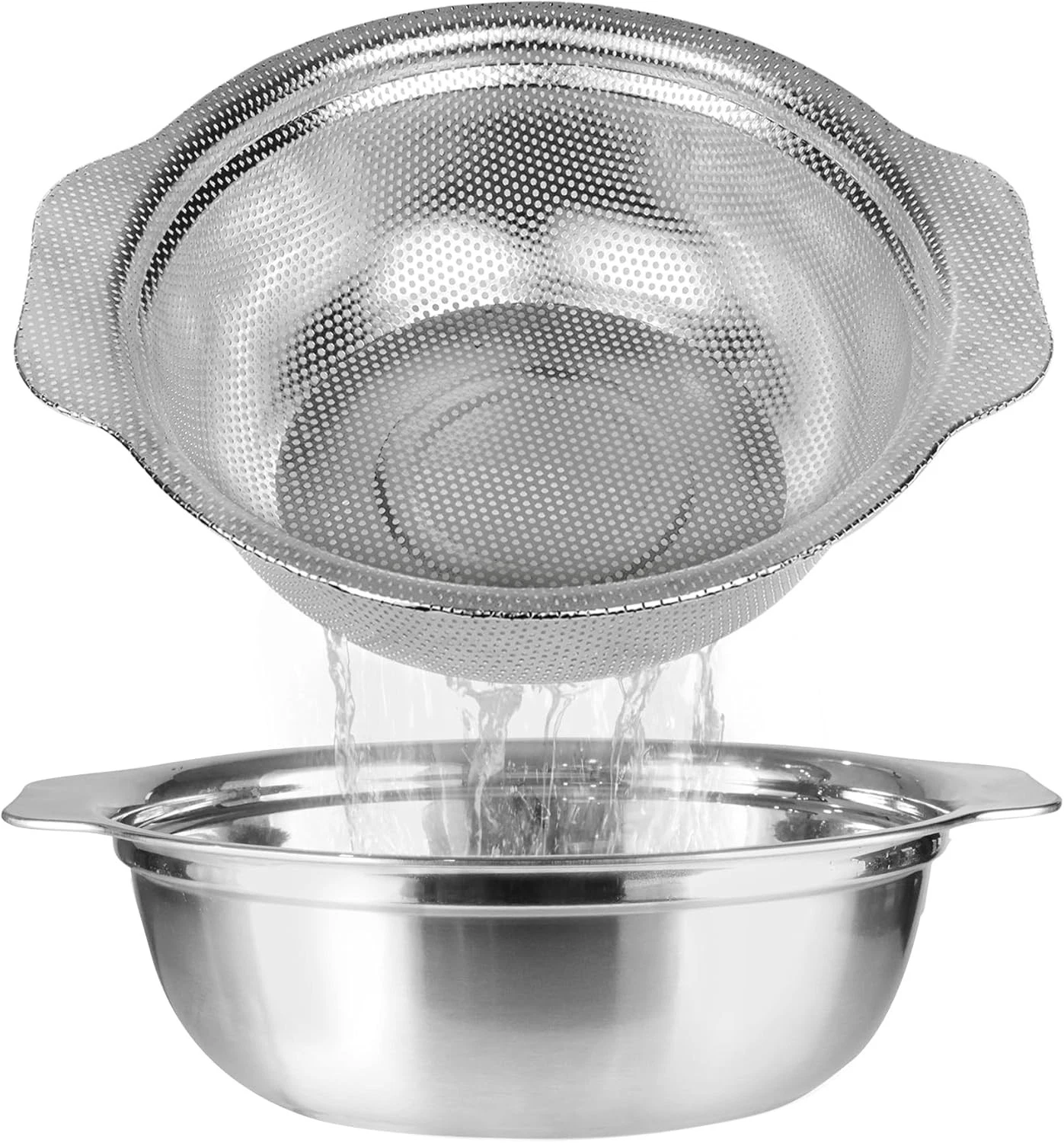 Stainless Steel Colander Kitchen 2.5QT Rice Washer Strainer W/ Mixing Bowl