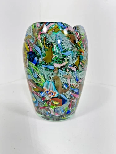 VTG Murano Art Glass Vase Tutti-Frutti End of Day Latticino Zanfirico